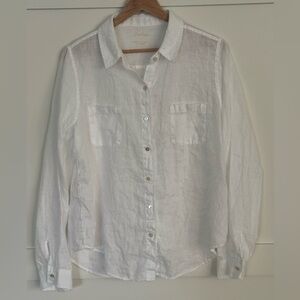 Lilly Pulitzer Women's White Linen Collared Button Up Shirt Size Large